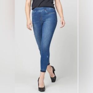 SPANX DISTRESSED DENIM LEGGINGS